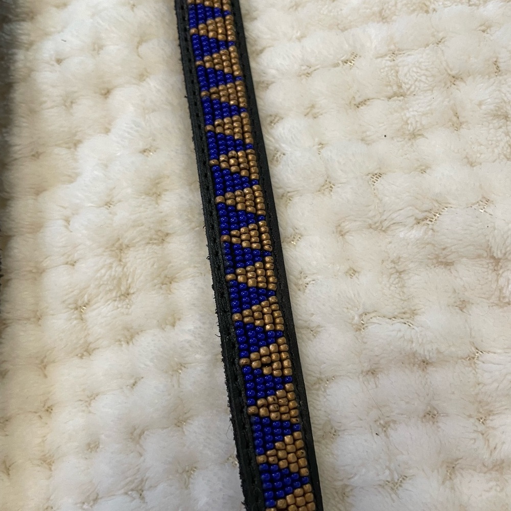 Lucky Brand blue and gold beaded leather belt size medium - Picture 4 of 8